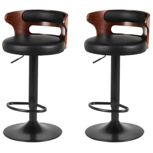 Artiss Set of 2 Bar Stools Kitchen Wooden Gas Lift Leather Stool Metal Black Barstools