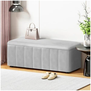 Artiss Storage Ottoman Blanket Box Velvet Grey 103cm