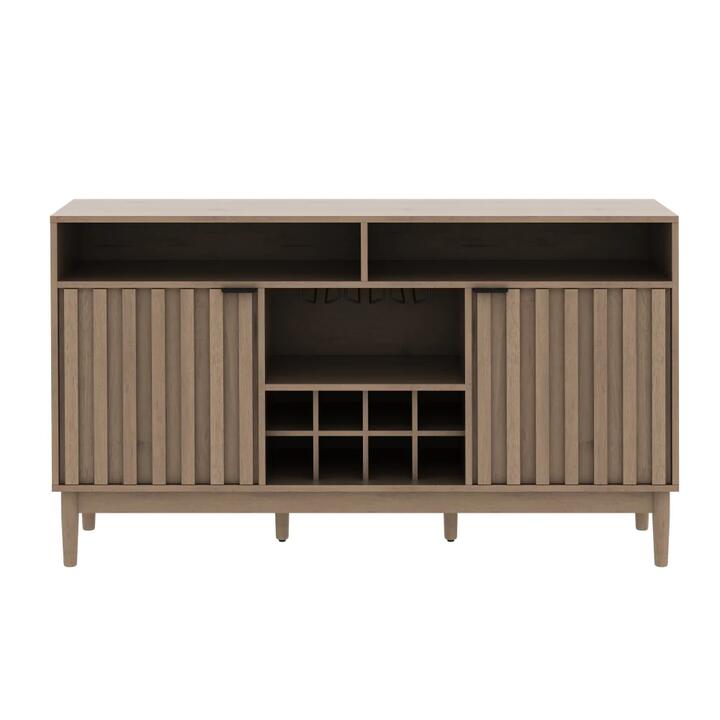 Asa Large Sideboard Buffet Unit Storage Cabinet Fluted 2-Doors Wine Rack Oak