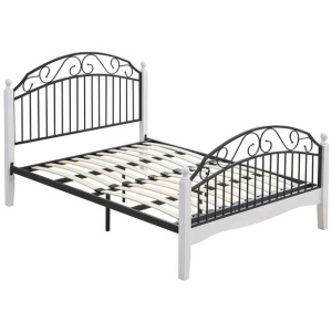 Ashley Double Size Bed Frame Wooden Pole Black Metal Frame - White
