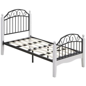 Ashley Single Size Bed Frame Wooden Pole Black Metal Frame - White