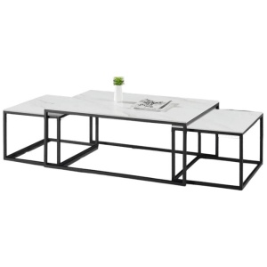 Astrid Set Of 3 Sintered Stone Nesting Coffee Table - Black & White