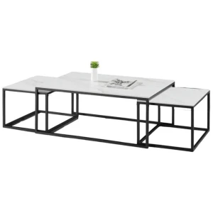 Astrid Set Of 3 Sintered Stone Nesting Coffee Table - Black & White