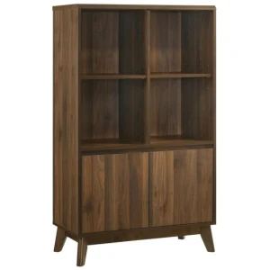 Audrey Modern Scandinavian 3-Tier Bookcase W/ 2-Doors - Walnut