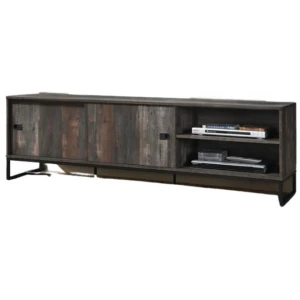 Aurelia Rustic Lowline TV Stand Entertainment 180cm Unit 2-Shelves 2-Doors Black