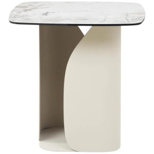 Avalor Marble Effect Ceramic Tempered Glass Square End Side Table Milan White