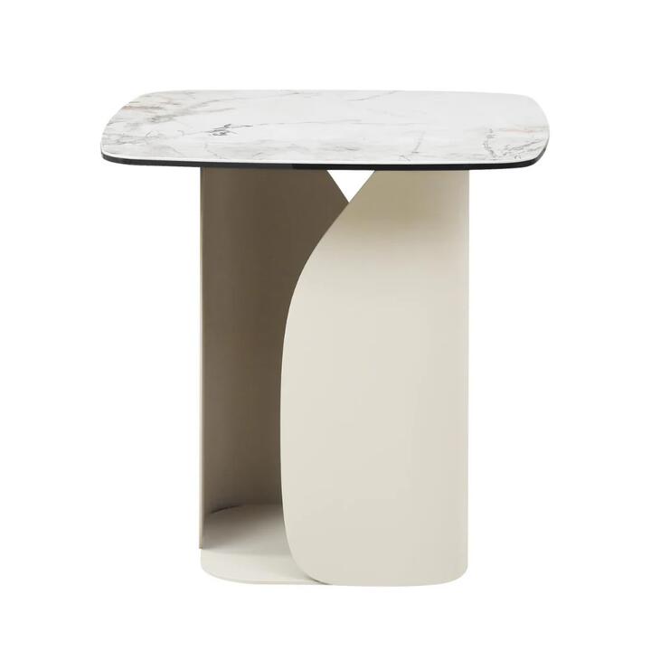 Avalor Marble Effect Ceramic Tempered Glass Square End Side Table Milan White