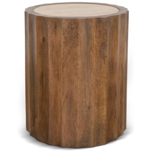 Avanti 45cm Travertine Top Round Side Table - Walnut by Interior Secrets - AfterPay Available