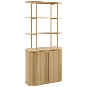 Azaria Fluted Display Shelf Cabinet Bookcase 2-Shelves 2-Doors Oak