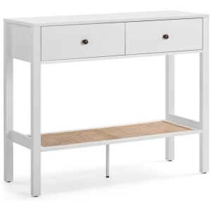 Azriel Wooden Hallway Console Hall Table W/ 2-Drawers - White/Rattan