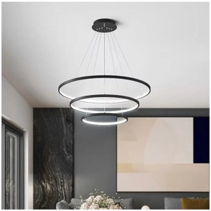 BAMDECOR 18801 Modern LED Chandelier, Dimmable Pendant Light with Remote Control Rings Round Ceiling Lighting Fixture 3 Color Temperatures Contemporar
