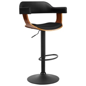 Bar Stool Curved Gas Lift PU Leather - Black and Wood