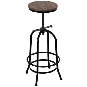 Bar Stool Industrial Round Seat Wood Metal - Black and Brown