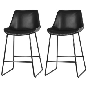 Bar Stools Kitchen Counter Barstools Leather Metal Chairs Black x2