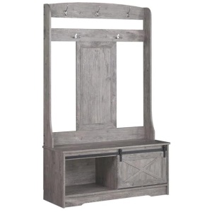 Barndoor Large Modern Coat Rack Hall Tree Shoe Rack Cabinet - Grey Oak