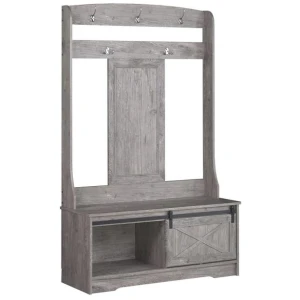 Barndoor Large Modern Coat Rack Hall Tree Shoe Rack Cabinet - Grey Oak