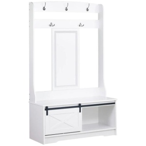Barndoor Large Modern Coat Rack Hall Tree Shoe Rack Cabinet - White