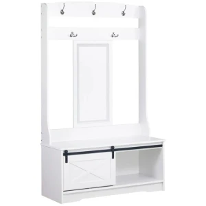 Barndoor Large Modern Coat Rack Hall Tree Shoe Rack Cabinet - White