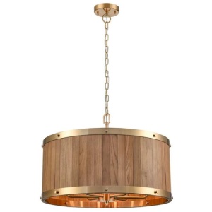 Barque Pendant Lamp Light Interior ESx6 Drum Medium Oak Wood