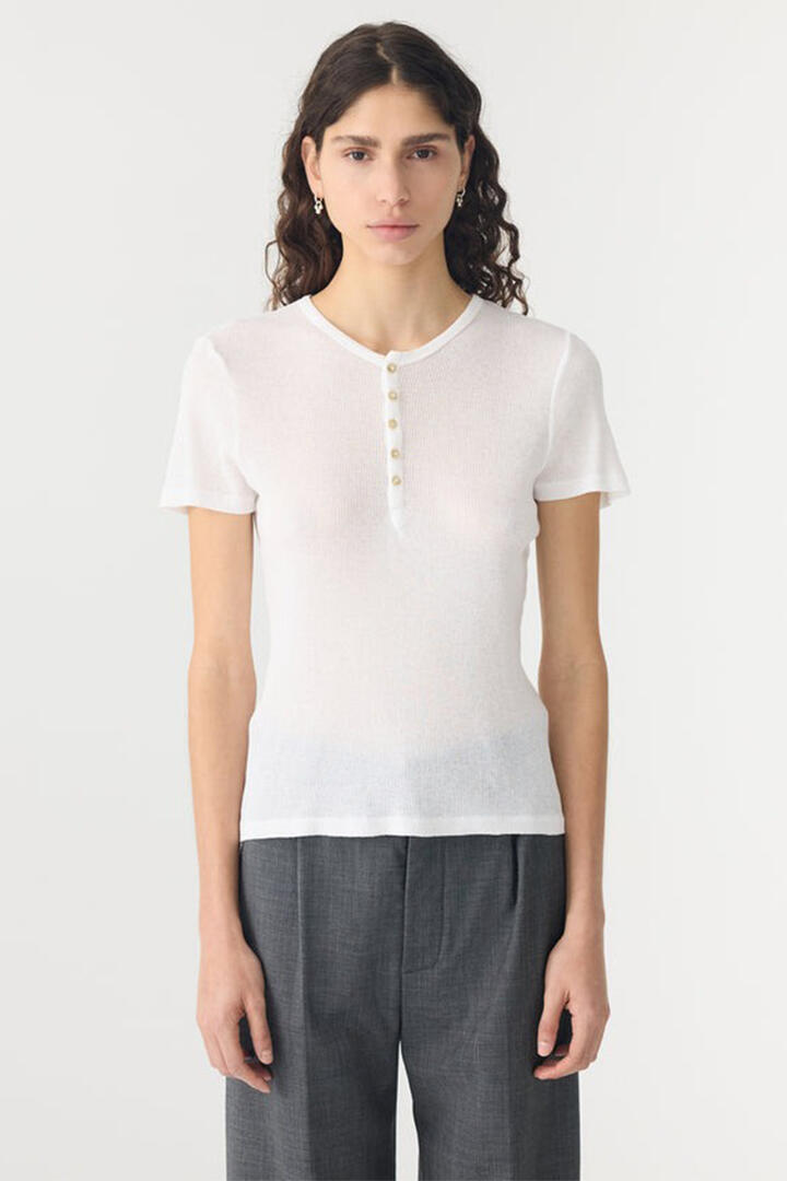 Bassike Sheer Rib Placket T-Shirt White