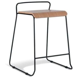 Bavleen Bar Stool 65cm - Black Frame - Natural Veneer Seat