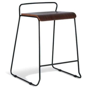 Bavleen Bar Stool 65cm - Black Frame - Walnut Veneer Seat