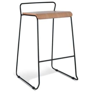 Bavleen Bar Stool 75cm - Black Frame - Natural Veneer Seat