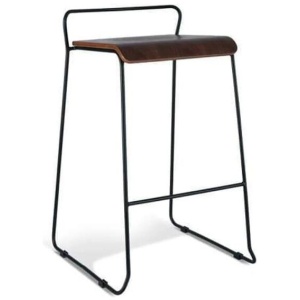 Bavleen Bar Stool 75cm - Black Frame - Walnut Veneer Seat