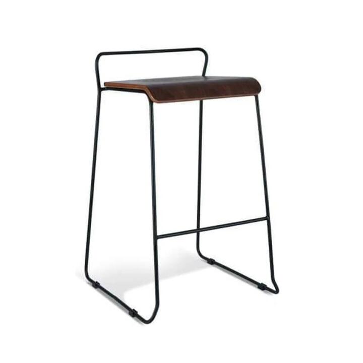 Bavleen Bar Stool 75cm - Black Frame - Walnut Veneer Seat