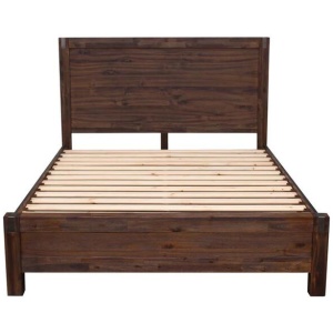 Bed Frame King Size in Solid Wood Veneered Acacia Bedroom Timber Slat in Chocolate