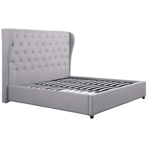 Bed Frame Queen Size in Grey Fabric Upholstered French Provincial High Bedhead