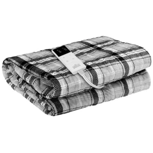 Bedding Electric Throw Rug Flannel Snuggle Blanket Washable Heated Grey and White Checkered