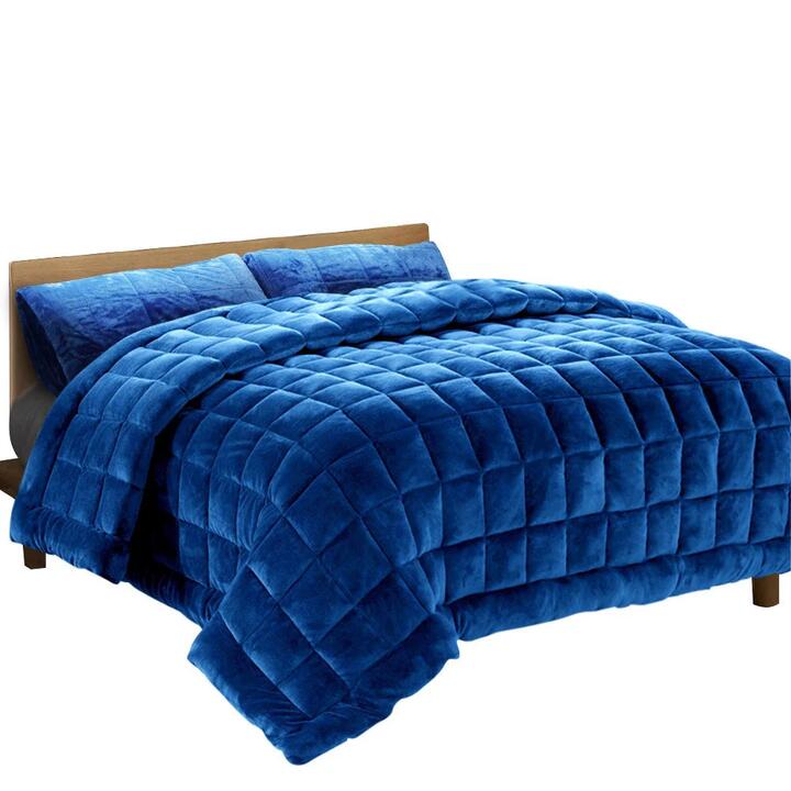 Bedding Faux Mink Quilt Comforter Duvet Doona Winter Throw Blanket Teal Queen