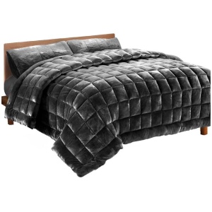 Bedding Faux Mink Quilt Comforter Throw Blanket Doona Charcoal Queen
