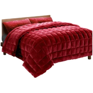 Bedding Faux Mink Quilt Comforter Winter Throw Blanket Burgundy King