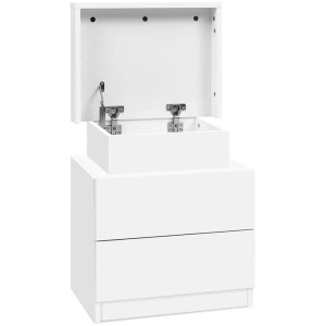 Bedside Table 2 Drawers Lift-up Storage - COLEY White
