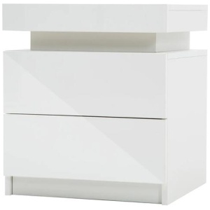 Bedside Table 2 Drawers RGB LED Bedroom Cabinet Nightstand Gloss AURORA WHITE