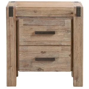 Bedside Table 2 drawers Night Stand in Solid Acacia Wood Oak Colour