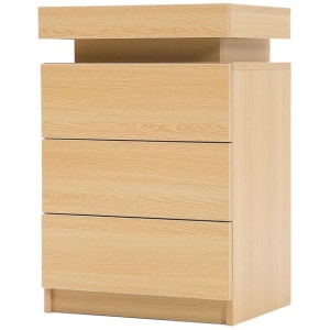 Bedside Table 3 Drawers RGB LED Bedroom Cabinet Nightstand Gloss GLORY OAK