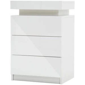 Bedside Table 3 Drawers RGB LED Bedroom Cabinet Nightstand Gloss GLORY WHITE