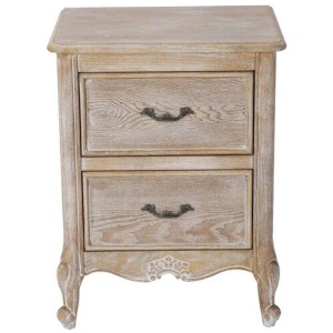 Bedside Table Oak Wood Plywood Veneer White Washed Finish Storage Drawers