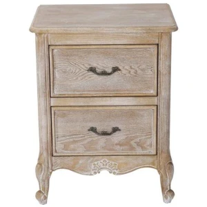 Bedside Table Oak Wood Plywood Veneer White Washed Finish Storage Drawers
