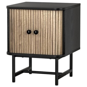 Bedside Table Side End Table Slidng Doors Storage Nightstand Black BORIS