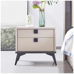 Bedside Table with 2 Storage Drawers MDF Combination of Champagne and Black Colour Nightstand