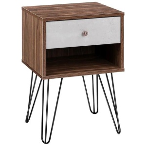 Bedside Table with Drawer - Grey & Walnut