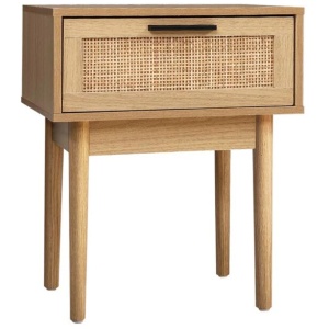 Bedside Tables Table 1 Drawer Storage Cabinet Rattan Wood Nightstand