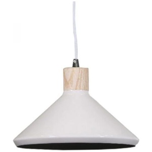 Benson Classic Metal Cone Cord Drop Pendant Light Lamp - Wood Veneer & Milky White Inside