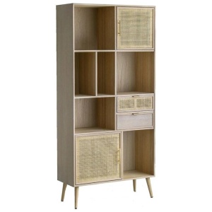 Berna Pine & Rattan 4-Tier Bookcase Storage Display Cabinet - Natural