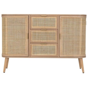 Berna Pine & Rattan Luxe Multi Sideboard Buffet Unit Storage Cabinet - Natural