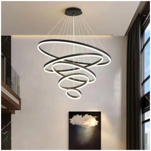Black 5 Rings Minimalist LED Pendant Light Adjustable Circular Chandelier